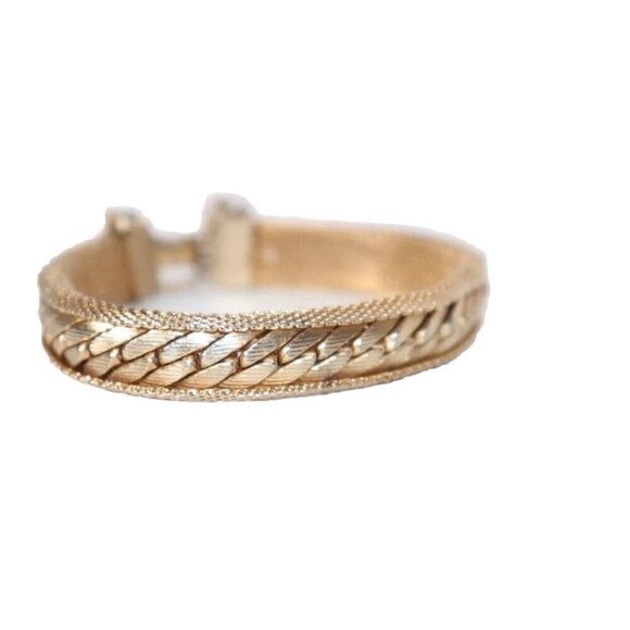 Vintage Fashion Jewelry Gold-Tone Chain Bracelet Woven Mesh Chain Bangle Cuff - Picture 8 of 8